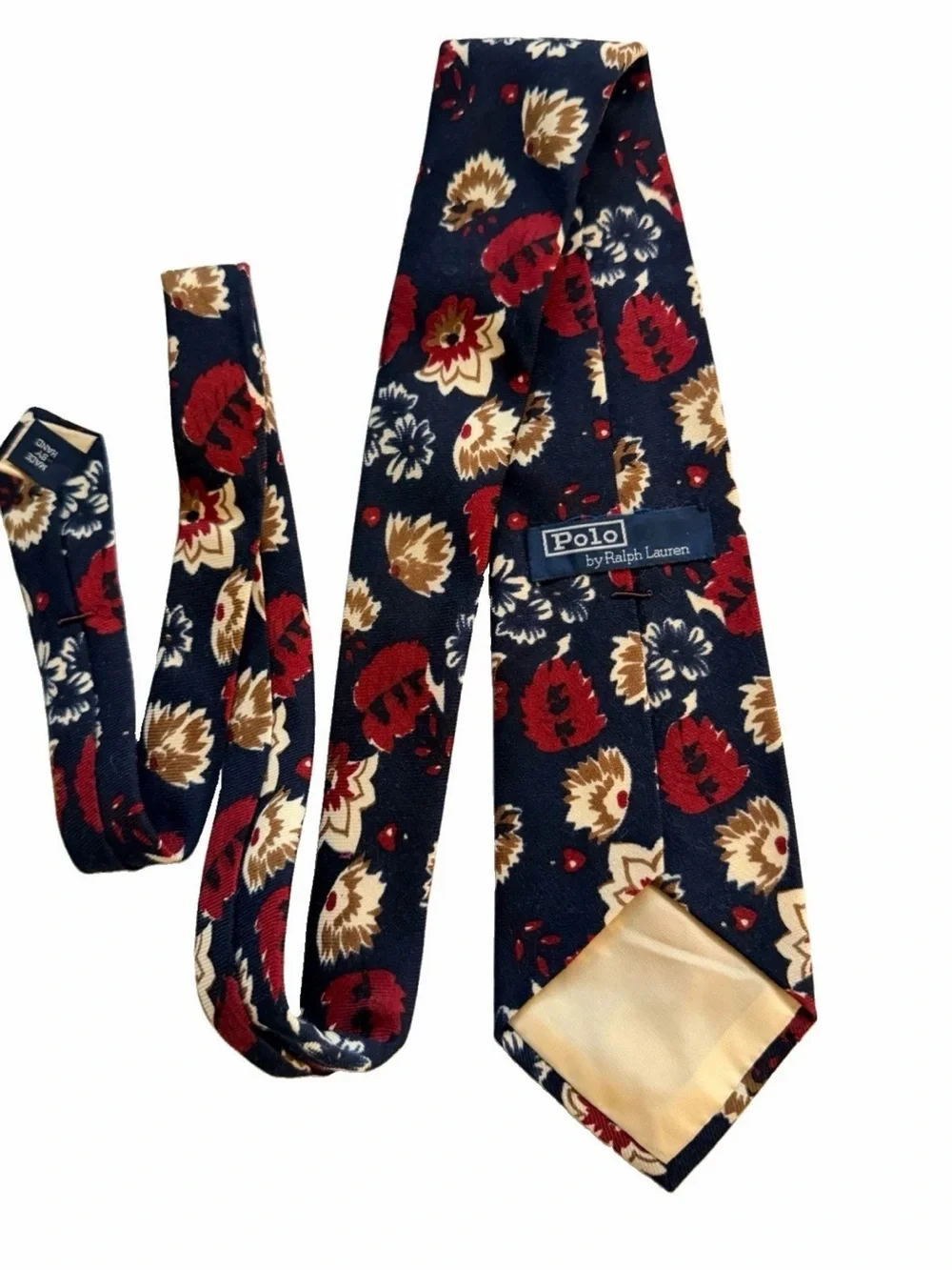 Vtg 80s 90s Polo Ralph Lauren Wool Tie Boho Floral Made in USA Challis Rare 3.75